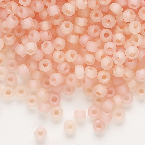 Seed bead, Dyna-Mites™, glass, translucent matte inside color peppermint pink, #6 round. Sold per 40-gram pkg. image number 0