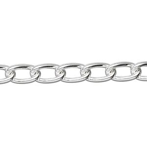 Chain 1pkg1 silver-plated curb, 6mm, steel 50 foot unfinished