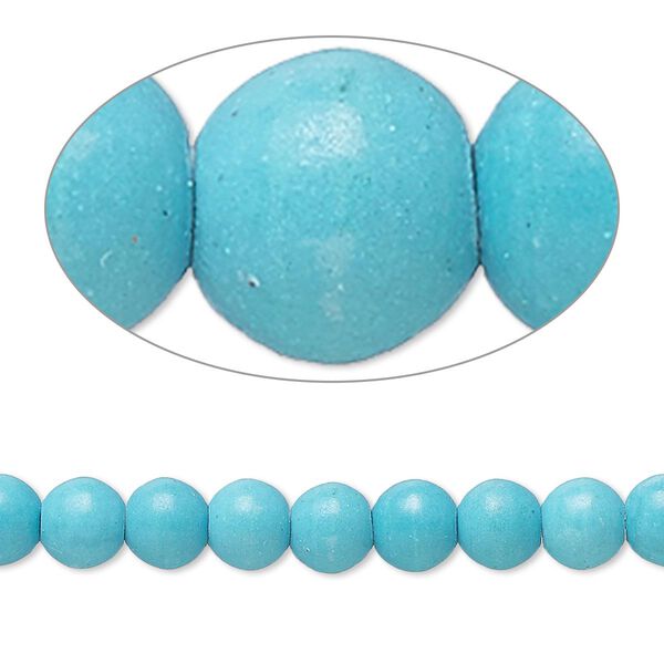 Bead, magnesite (dyed / stabilized), matte teal, 5-6mm round, B- grade, Mohs hardness 3-1/2 to 4. Sold per 15-inch strand. image number 0