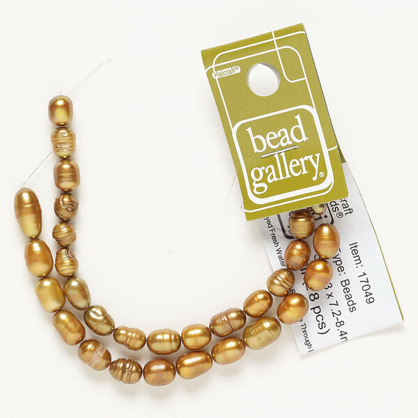 Pearl cultured freshwater 1pk 5-6mm rice, copper D grade dyed 9 inch image number 0