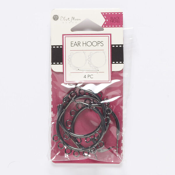 Earring, gunmetal-finished steel, 30mm round hoop with 7 loops and latch-back closure. Sold per pkg of 2 pairs. image number 0