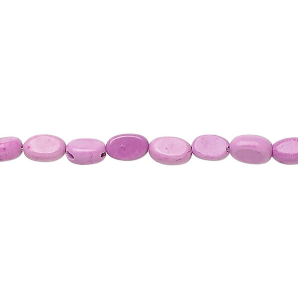 Bead, magnesite (dyed / stabilized), fuchsia, 6x4mm flat oval, B grade, Mohs hardness 3-1/2 to 4. Sold per 16-inch strand. image number 0