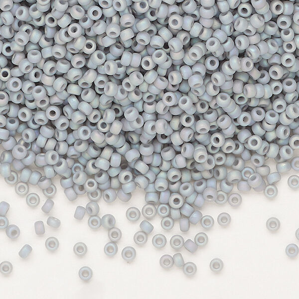 Seed bead, Miyuki, glass, pkg/25g, #11 rocaille, opaque matte rainbow ghost grey, (RR-498FR). image number 0