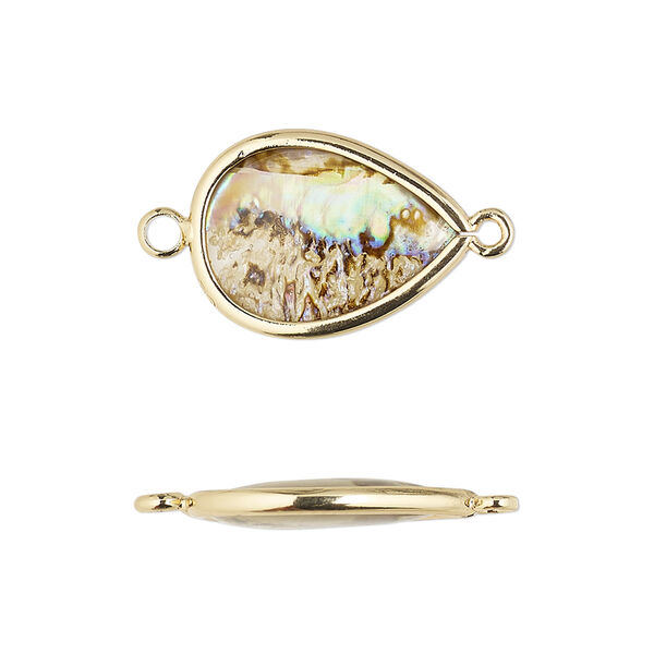 Link, paua shell and gold-finished brass (assembled), 18.5x13.5mm-20x15mm double-sided teardrop. Sold per pkg of 4. image number 0