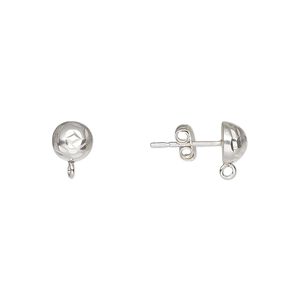 Earstud 1pkg2 sterling silver, 6mm diamond-cut half-ball / closed loop / earnuts, 1 pair