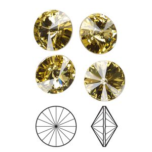 Chaton 144pk dark jonquil foil back, Swarovski® 12mm rivoli 1122