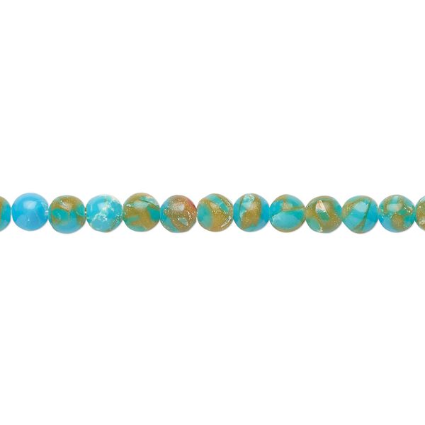 Bead, resin and multi-stone (dyed / assembled), turquoise blue / brown / white, 4mm round. Sold per 8-inch strand, approximately 50 beads. image number 0