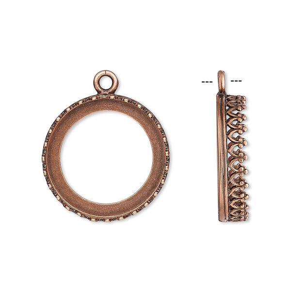 Drop, JBB Findings, antique copper-plated brass, 19.5mm round with open back and decorative trim, 18mm round bezel setting. Sold per pkg of 2. image number 0