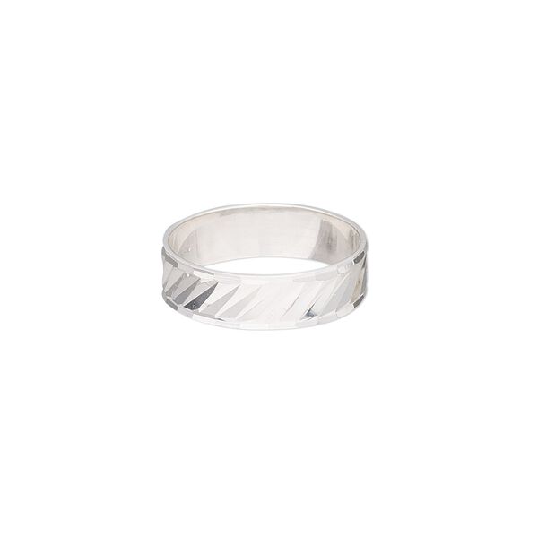 Ring, sterling silver, 6mm wide with diamond-cut lines, size 9. Sold individually. image number 0