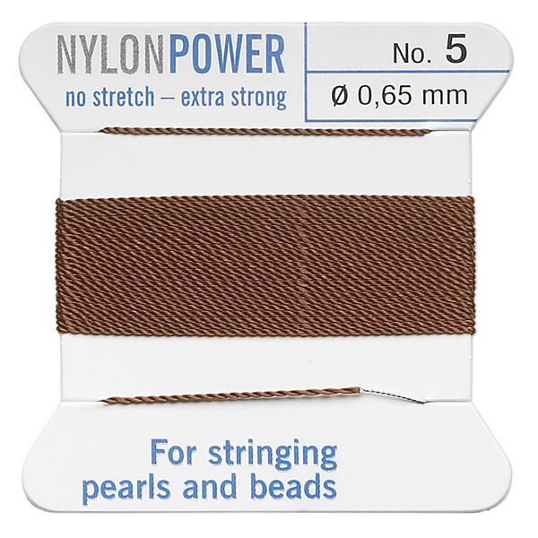 Thread, Griffin, nylon, brown, size #5. Sold per 2-meter card (approximately 78 inches). image number 0