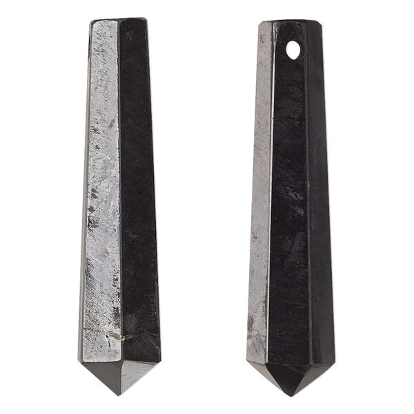 Shungite 1pkg1, hand-cut faceted graduated point focal natural 38x9mm-42x10mm image number 0