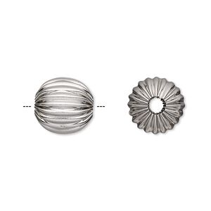 Bead, stainless steel, 12mm corrugated round. Sold per pkg of 2.