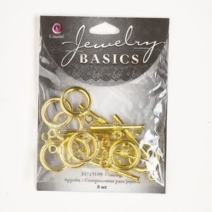 Clasp toggle 1pkg8, 20mm round, gold-finished brass 1-strand