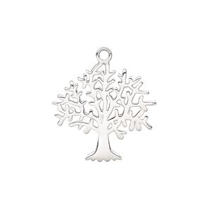 Drop, sterling silver, 22x21mm double-sided tree of life. Sold individually.