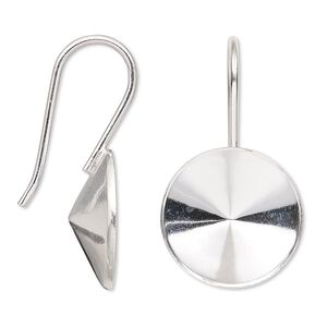 Ear wire Almost Instant Jewelry® 1pkg2 sterling silver, 34mm / 18mm rivoli glue-in setting, 18 gauge 1 pair