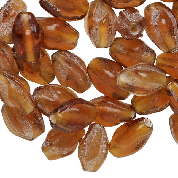 Bead, lampworked glass, translucent brown, 12x8mm-12x9mm twisted double cone. Sold per 2-ounce pkg, approximately 70 beads. image number 0