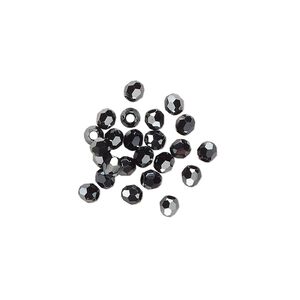 Bead, Vintage Crystal™, Jet Hematite 2X, 3mm faceted round (5015). Sold per pkg of 24.