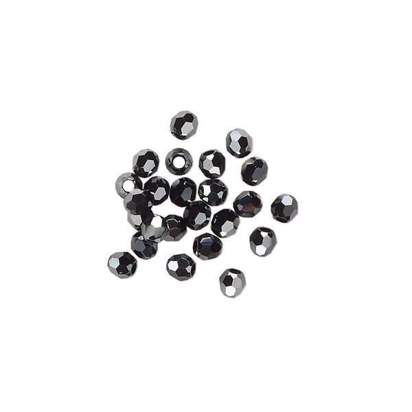 Bead, Vintage Crystal™, Jet Hematite 2X, 3mm faceted round (5015). Sold per pkg of 24. image number 0