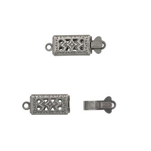 Clasp tab 1pkg10 silver-plated, 11x6mm double-sided filigree rectangle, brass antique 1-strand