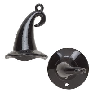 Charm, black-finished "pewter" (zinc-based alloy), 25x22mm hat. Sold per pkg of two.