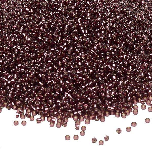 Seed bead, Miyuki, glass, pkg/250g, #15 rocaille, Duracoat® transparent silver-lined raisin, (RR-4280). image number 0