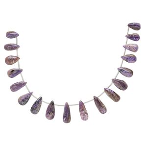 Charoite 1pkg17, hand-cut top-drilled puffed teardrop bead natural graduated 13x6mm-20x11mm