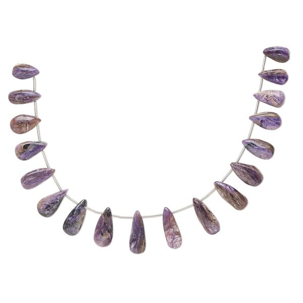 Charoite 1pkg17, hand-cut top-drilled puffed teardrop bead natural graduated 13x6mm-20x11mm image number 0