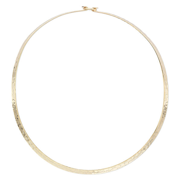 Neckwire, gold-plated steel, 5mm flat hammered, 17 inches with hook clasp. Sold individually. image number 0