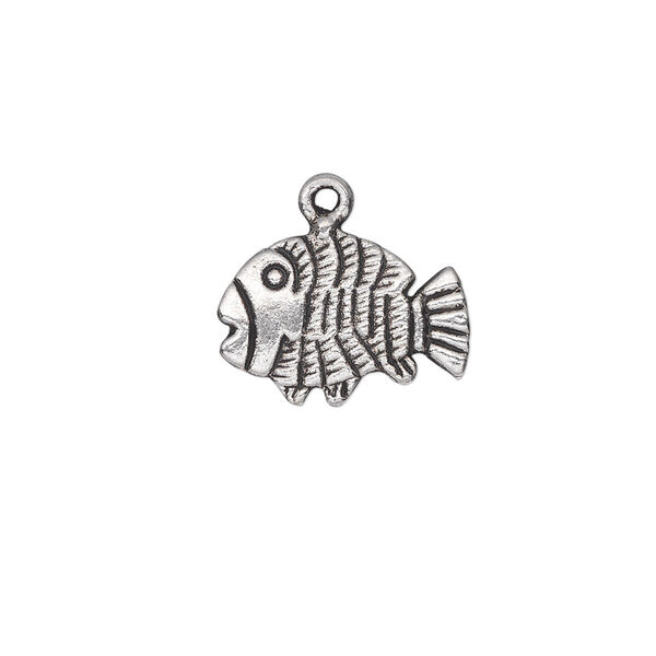 Charm, antique silver-plated "pewter" (zinc-based alloy), 17x13mm double-sided fish. Sold per pkg of 20. image number 0