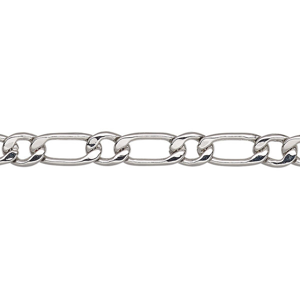 Chain, imitation rhodium-plated brass, 5mm long and short flat oval. Sold per pkg of 5 feet. image number 0