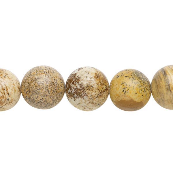 Bead, picture jasper (natural), 12mm round, B grade, Mohs hardness 6-1/2 to 7. Sold per 15-1/2" to 16" strand. image number 0