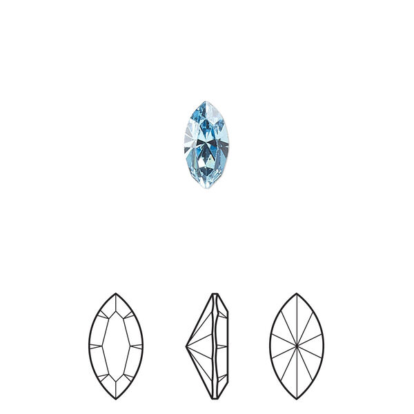 Fancy stone 6pk aquamarine foil back, Crystal Passions® 5x2.5mm navette 4228 image number 0