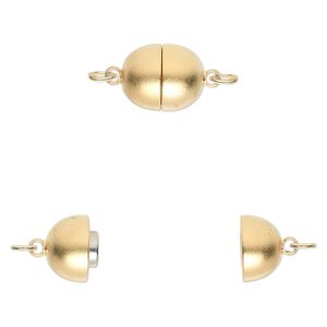 Clasp magnetic 1pkg1 satin gold-plated, 10x9mm oval, brass 1-strand
