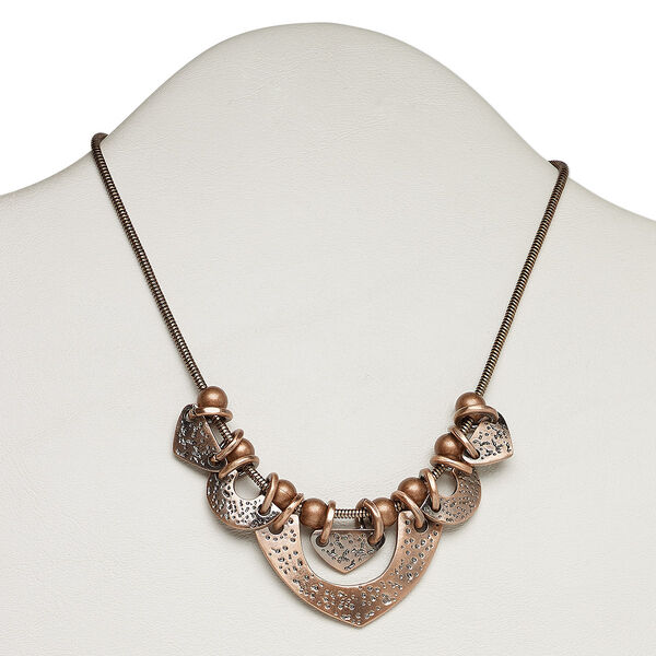 Necklace, antique copper-plated brass, 50x30 hammered fancy heart, 15" to 16" snake chain with 3-inch extender chain and lobster claw clasp. Sold individually. image number 0