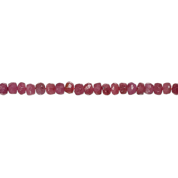 Bead, Indian ruby (dyed / heated), 3x2mm-4x3mm hand-cut faceted rondelle, C+ grade, Mohs hardness 9. Sold per 14-inch strand, approximately 165 beads. image number 0