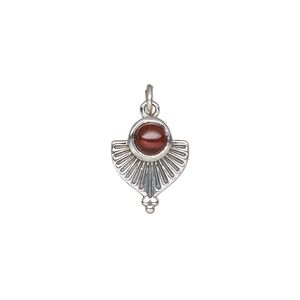 Garnet / sterling silver 1pkg1, antiqued fan drop natural 14x11.5mm