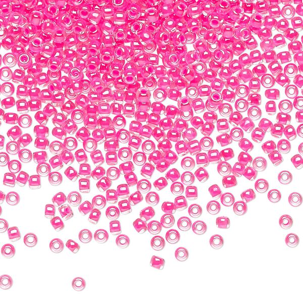 Seed bead, TOHO BEADS®, glass, pkg/250g, #11 round, translucent luminous inside color neon pink (TR-11-978). image number 0