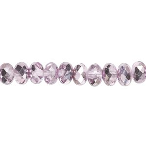 Bead, Czech fire-polished glass, metallic pink silver, 7x5mm faceted rondelle. Sold per 15-1/2" to 16" strand.