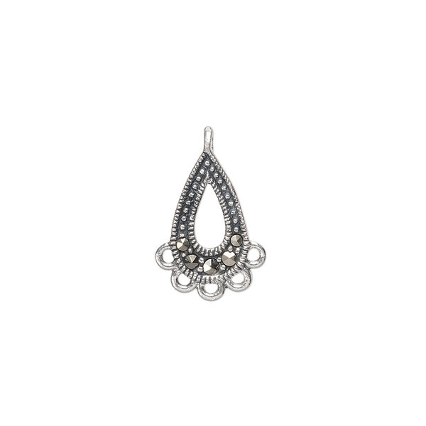 Marcasite / sterling silver 1pkg1, open teardrop drop natural 15x8mm image number 0