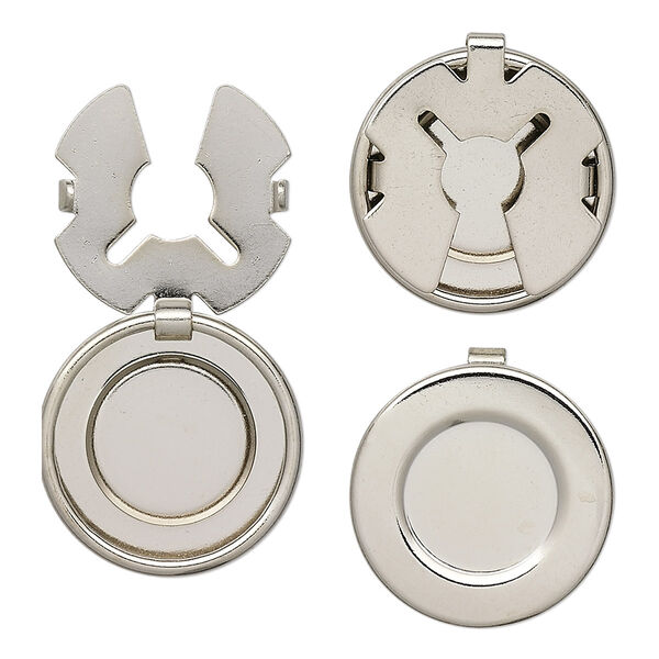 Button cover, imitation nickel-plated brass, 18mm round. Sold per pkg of 20. image number 0