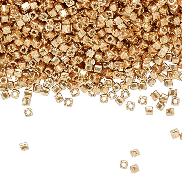 Seed bead, Miyuki, glass, pkg/25g, 1.8mm square, opaque galvanized yellow gold, (SB-1053). image number 0