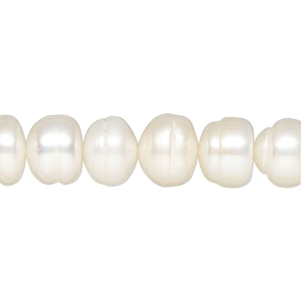 Pearl, cultured freshwater (bleached), white, 8-10mm semi-round, D grade, Mohs hardness 2-1/2 to 4. Sold per 15-1/2" to 16" strand. image number 0