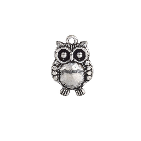 Charm, antique silver-plated "pewter" (zinc-based alloy), 19x14mm single-sided owl. Sold per pkg of 10. image number 0