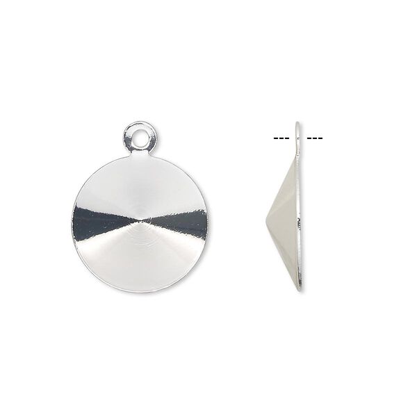 Drop, Almost Instant Jewelry®, silver-finished brass, 15mm round with 14mm rivoli setting. Sold per pkg of 10. image number 0