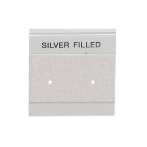 Earring card, flocked plastic, grey and silver, 1x1-inch square with "SILVER FILLED." Sold per pkg of 100.