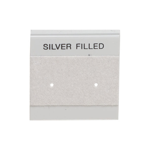 Earring card, flocked plastic, grey and silver, 1x1-inch square with "SILVER FILLED." Sold per pkg of 100. image number 0