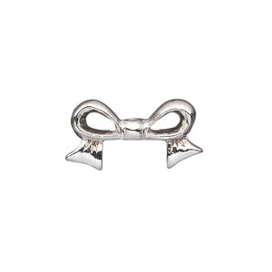 Bead, pewter (tin-based alloy), pkg/1, silver plate, 22x12mm double-sided bow, fits 10mm cube.