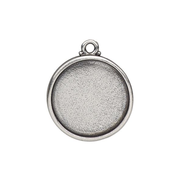 Drop, TierraCast®, antique silver-plated pewter (tin-based alloy), 29mm round with poppy design, 25.5mm cabochon setting. Sold individually image number 0
