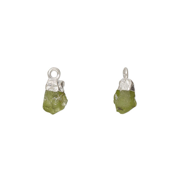 Drop, electro-coated peridot (natural) and sterling silver, 8x5mm-9x7mm hand-cut nugget, Mohs hardness 6-1/2 to 7. Sold individually. image number 0