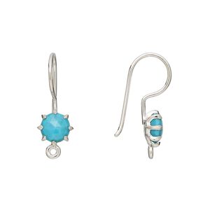 Ear wire fishhook 1pkg2 sterling silver, 22mm / 7.5mm hand-cut faceted round / closed loop, 19 gauge resin / "turquoise" 1 pair